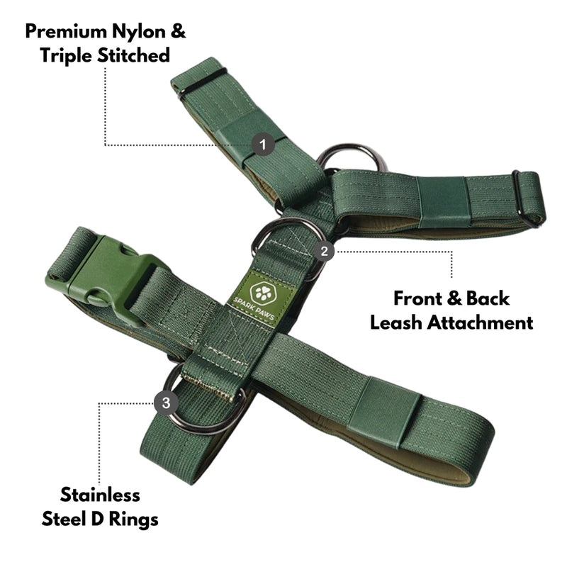 Set di imbracatura per cani Comfort Control No-Pull - Verde Militare